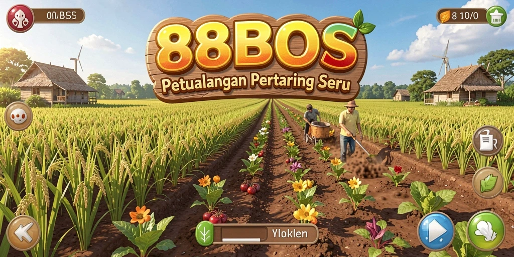 Screenshot gameplay 88BOS menampilkan ladang yang produktif dan hewan ternak.