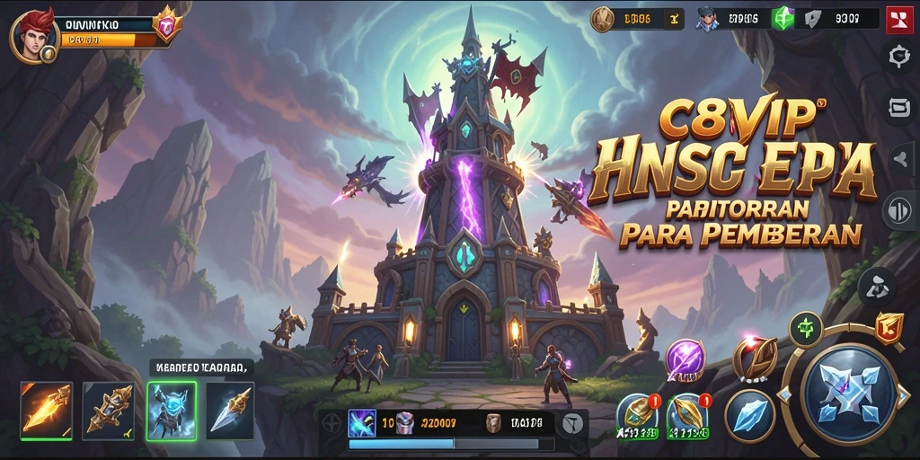 Screenshot gameplay C8VIP menampilkan pertahanan menara yang strategis.