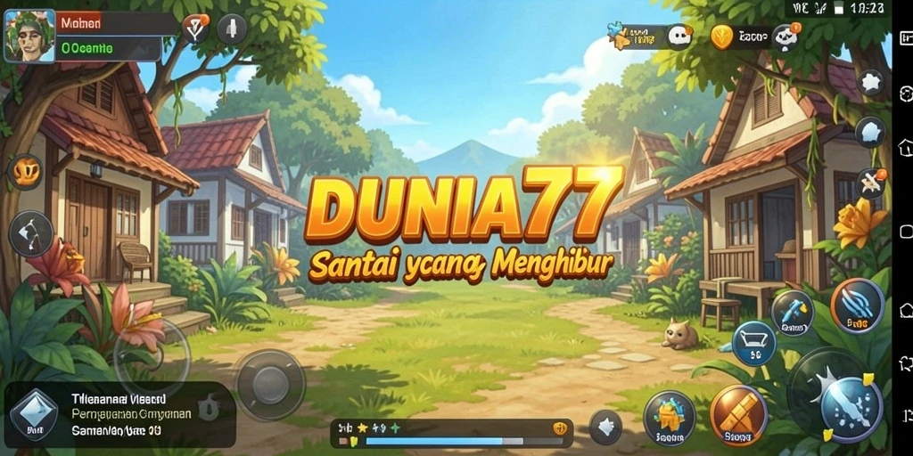 Tampilan gameplay DUNIA77 yang ceria dan menyenangkan.