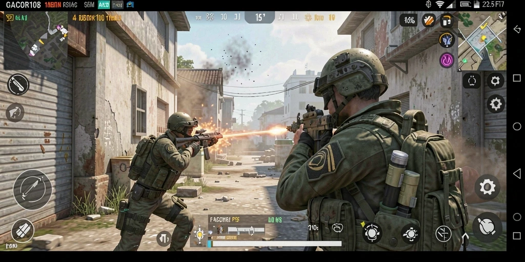 Screenshot gameplay GACOR108 menampilkan pertempuran FPS yang mendebarkan.
