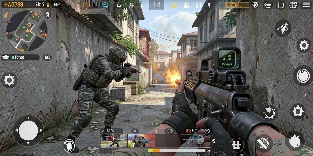 Screenshot menampilkan aksi seru dalam gameplay FPS HAO788.