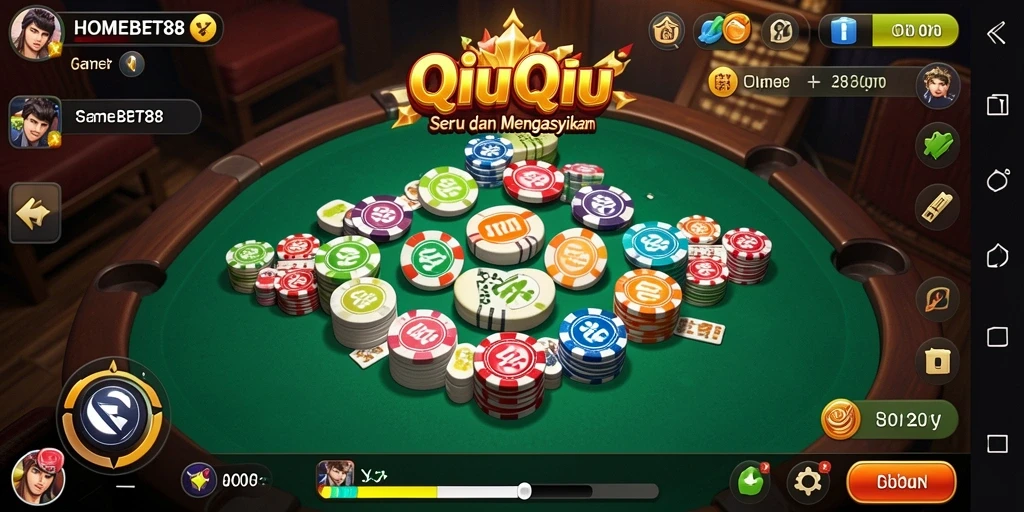 Screenshot HOMEBET88 menampilkan aksi menegangkan permainan QiuQiu.