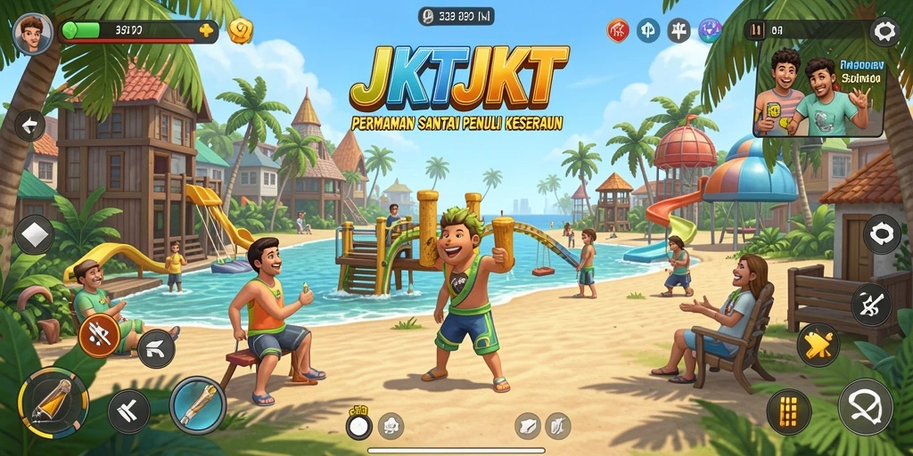 Tampilan gameplay JKTJKT yang ceria dan penuh warna.