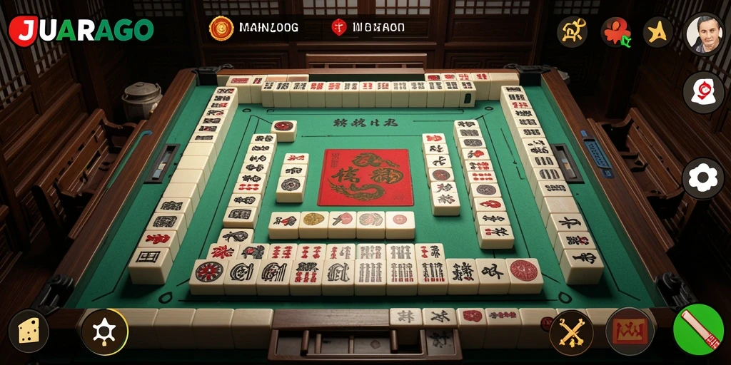 Tampilan gameplay seru di JUARAGO dengan grafis Mahjong yang menarik.