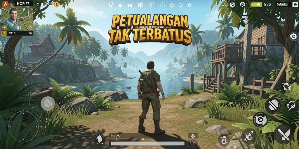 Screenshot KOPI77 menampilkan dunia Open World yang luas dan indah.