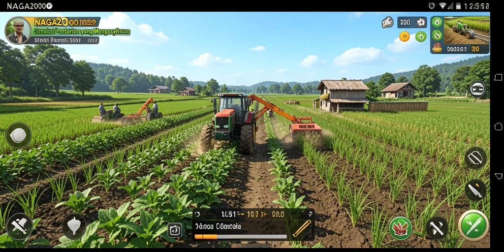 Tampilan gameplay NAGA2000 menunjukkan kebun yang hijau dan penuh warna.