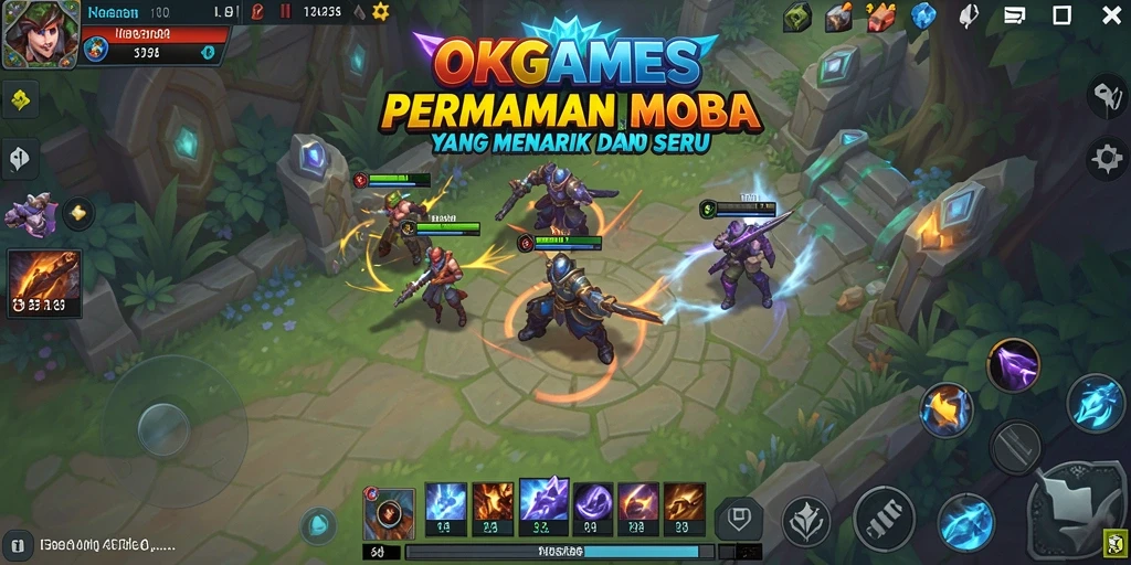 Tangkapan layar dari gameplay MOBA yang epik di OKGAMES.