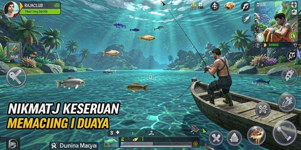 Screenshot utama RAJACLUB menunjukkan pengalaman memancing yang memukau.