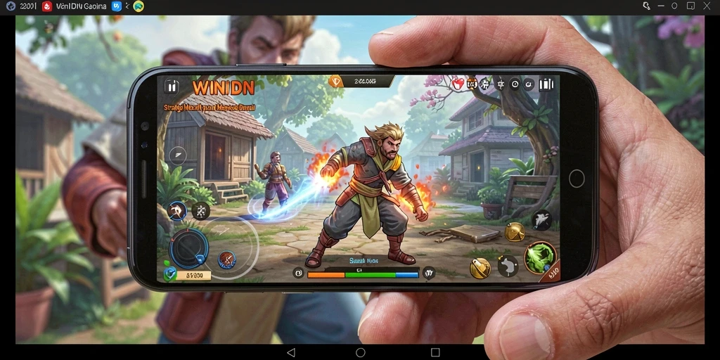 Screenshot gameplay WINIDN yang menunjukkan strategi pertempuran dinamis.